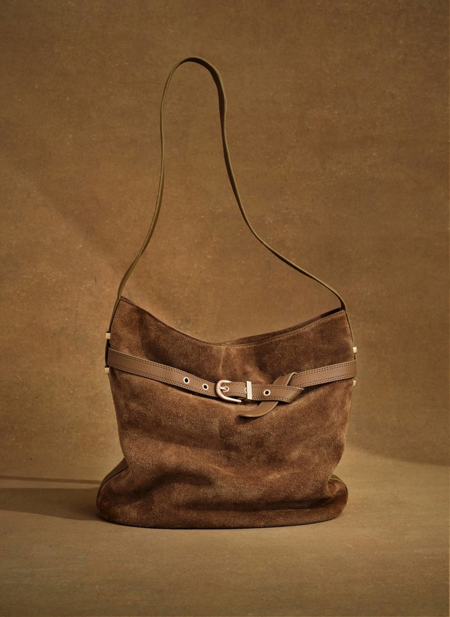 Maci Tan Suede Bucket Bag