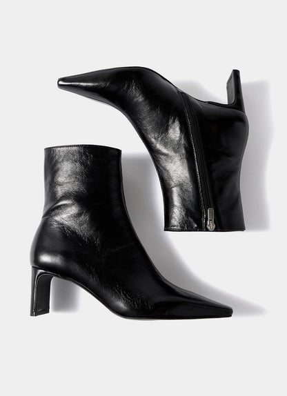 Macy Black Mid Heel Ankle Boots
