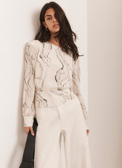 Cream Marble Print Blouse