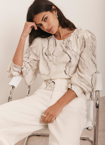 Cream Marble Print Blouse