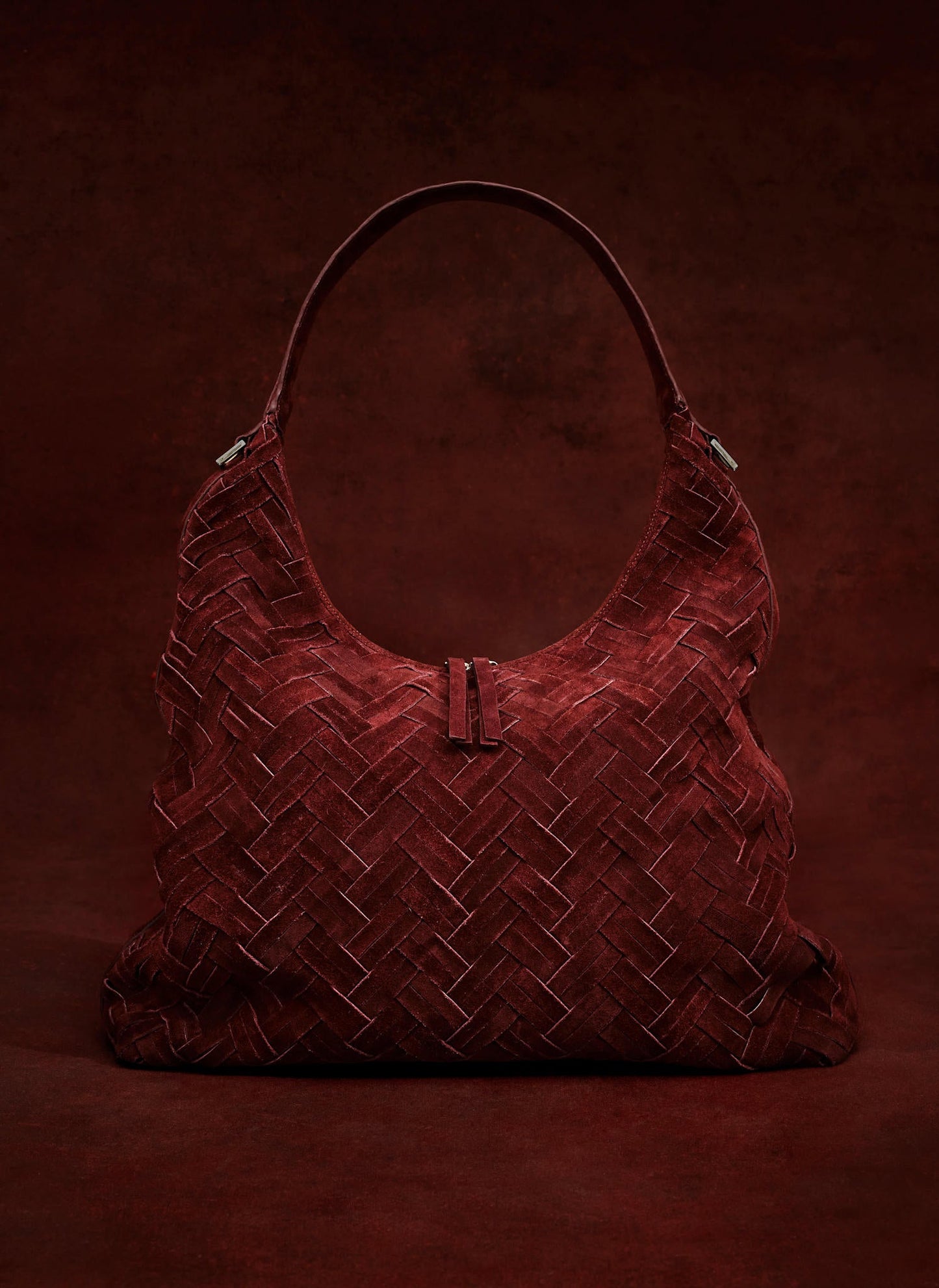 May Burgundy Woven Suede Shoulder Bag