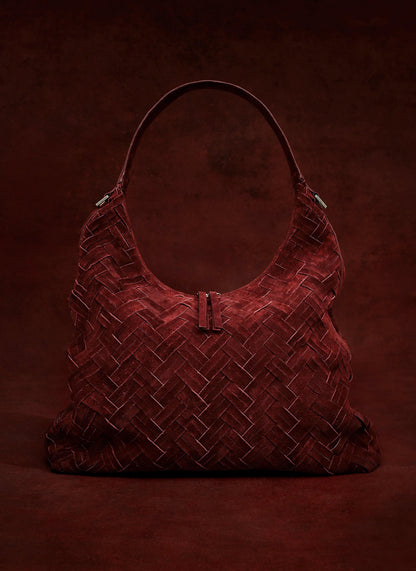 May Burgundy Woven Suede Shoulder Bag