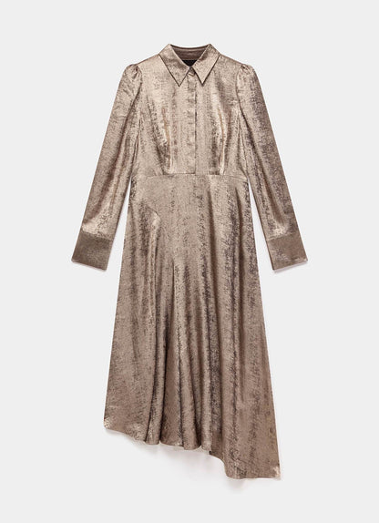 Gold Metallic Midi Shirt Dress