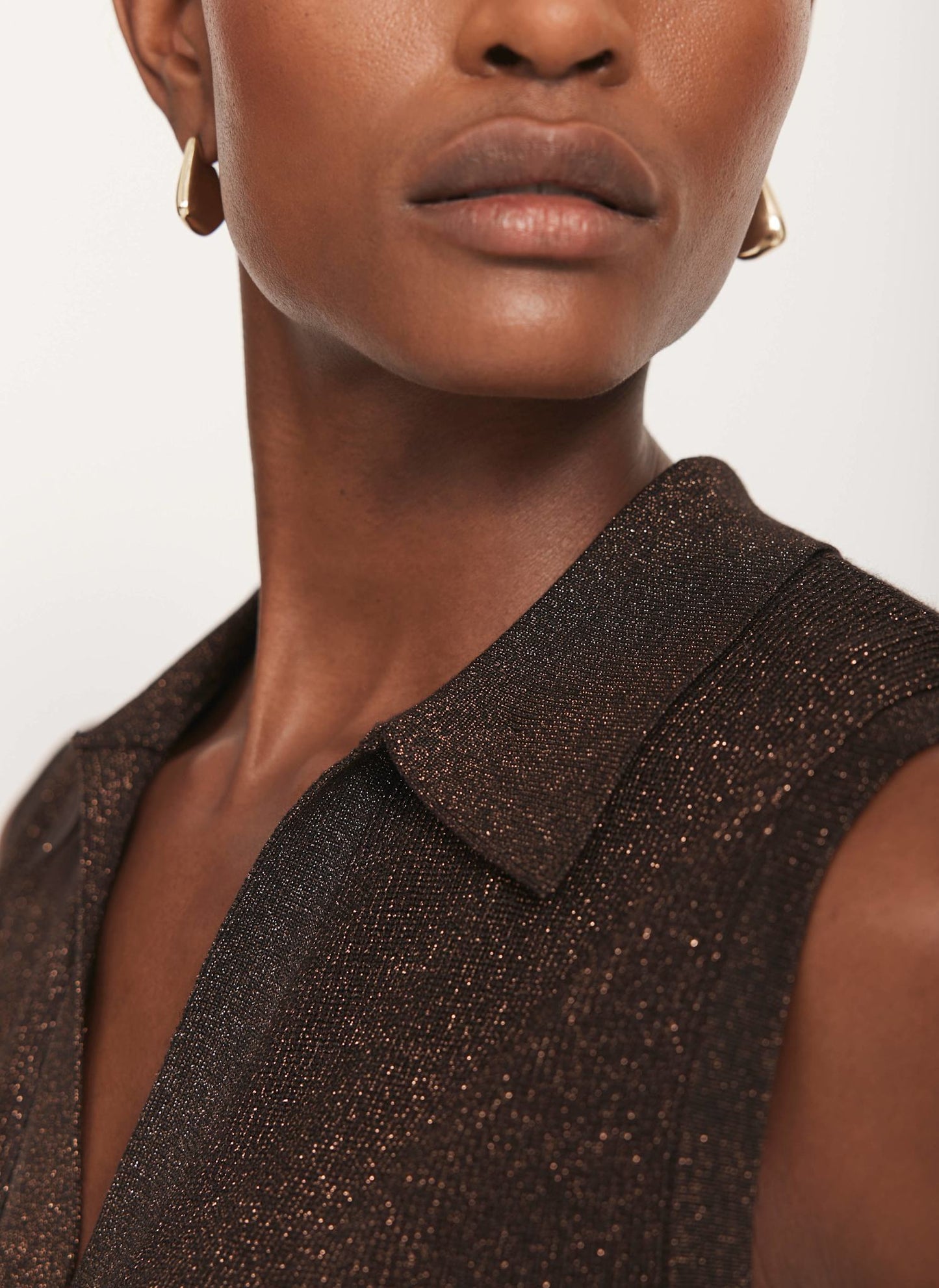 Brown Metallic Knit Midi Dress