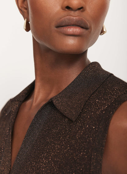 Brown Metallic Knit Midi Dress