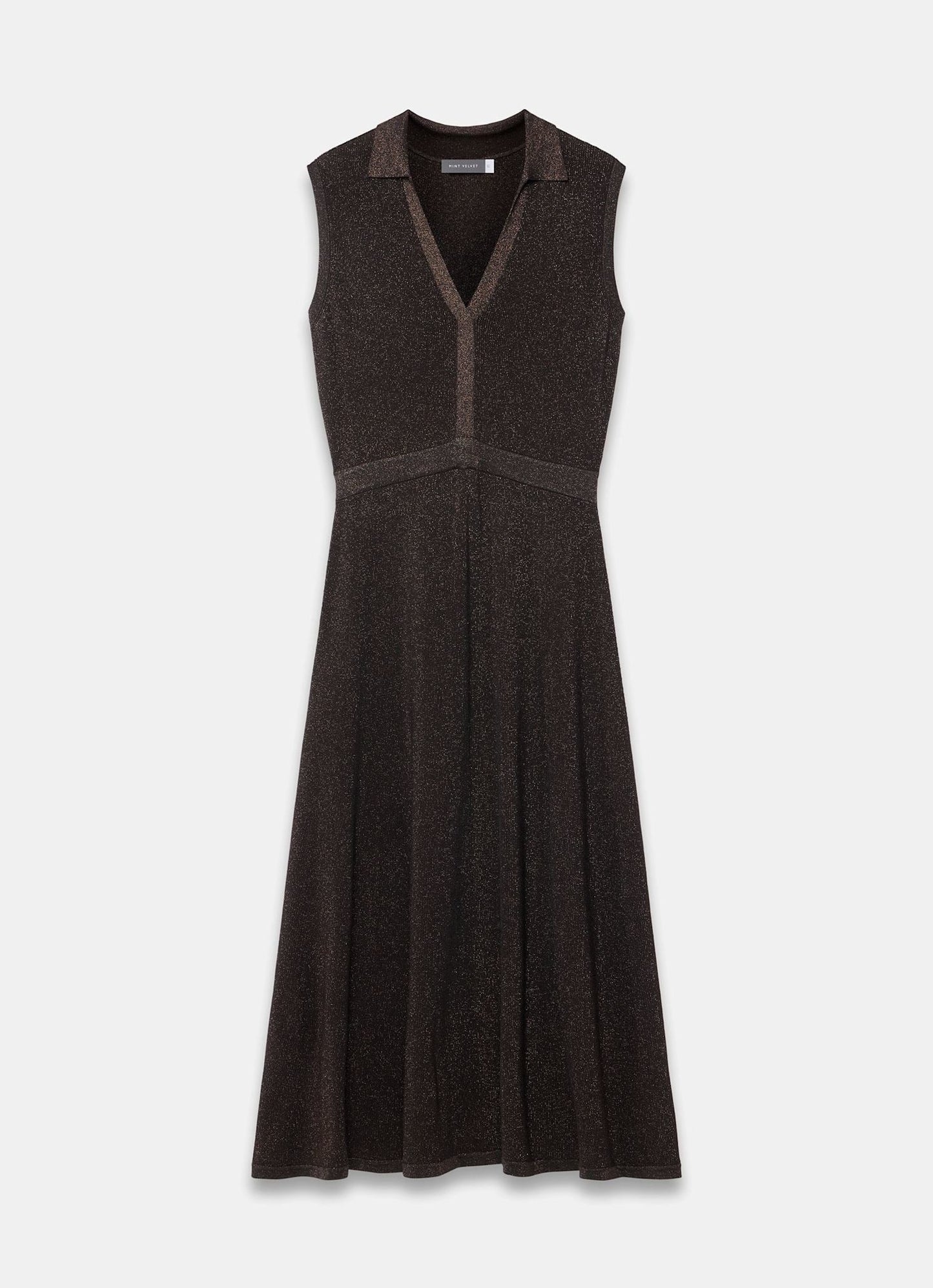 Brown Metallic Knit Midi Dress