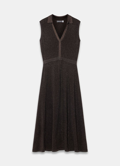 Brown Metallic Knit Midi Dress