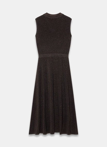Brown Metallic Knit Midi Dress