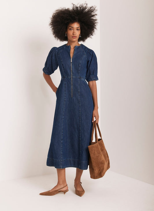 Indigo Denim Midi Dress