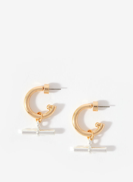 Mixed Metal T-Bar Hoop Earrings