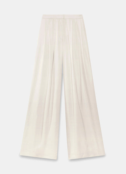 Cream Pleated Wide Trousers