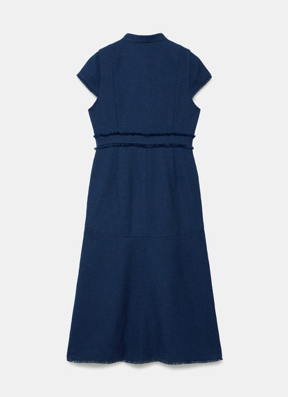 Navy Boucle Midi Dress