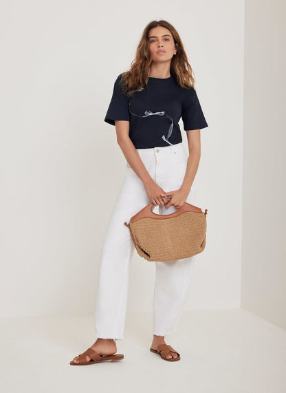 Navy Ribbon Print T-Shirt