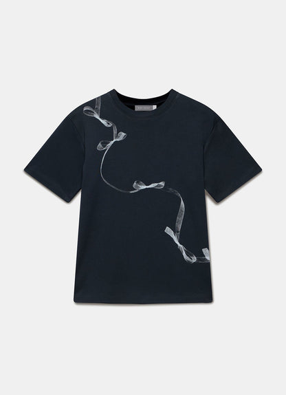 Navy Ribbon Print T-Shirt
