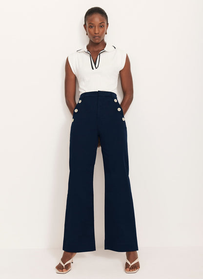 Navy Button Detail Trousers