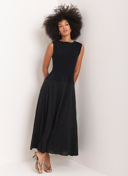 Navy Cotton Drop Waist Maxi Dress