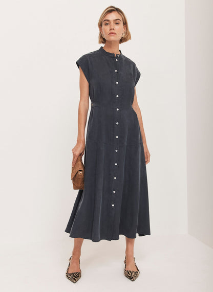 Navy Utility Midi Dress