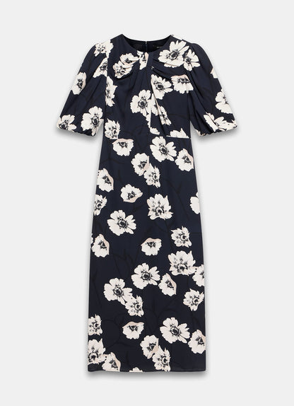 Navy Floral Print Midi Dress