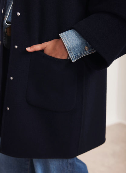 Navy Wool Blend Hand Finished Coat