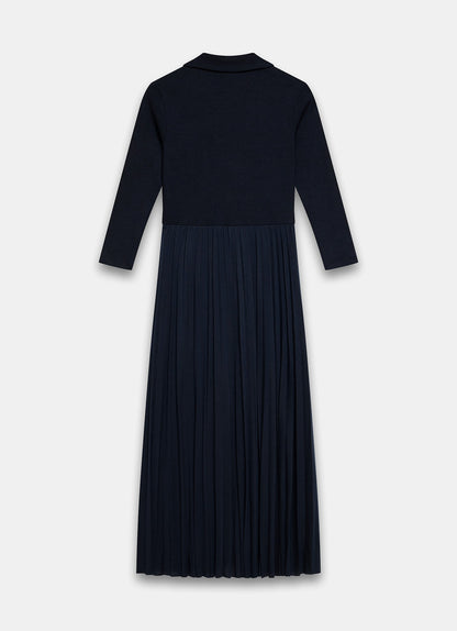 Navy Jersey Collar Midi Dress