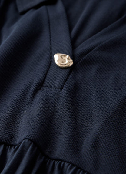 Navy Jersey Collar Midi Dress
