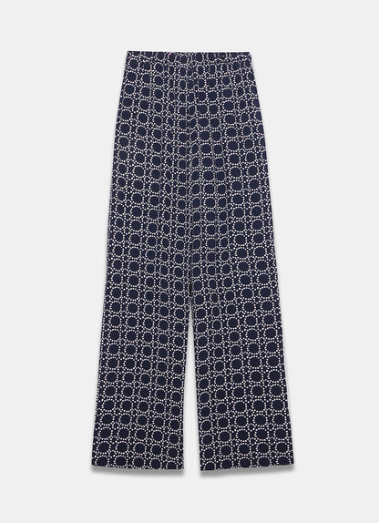 Navy Geometric Printed Wide Leg Trousers