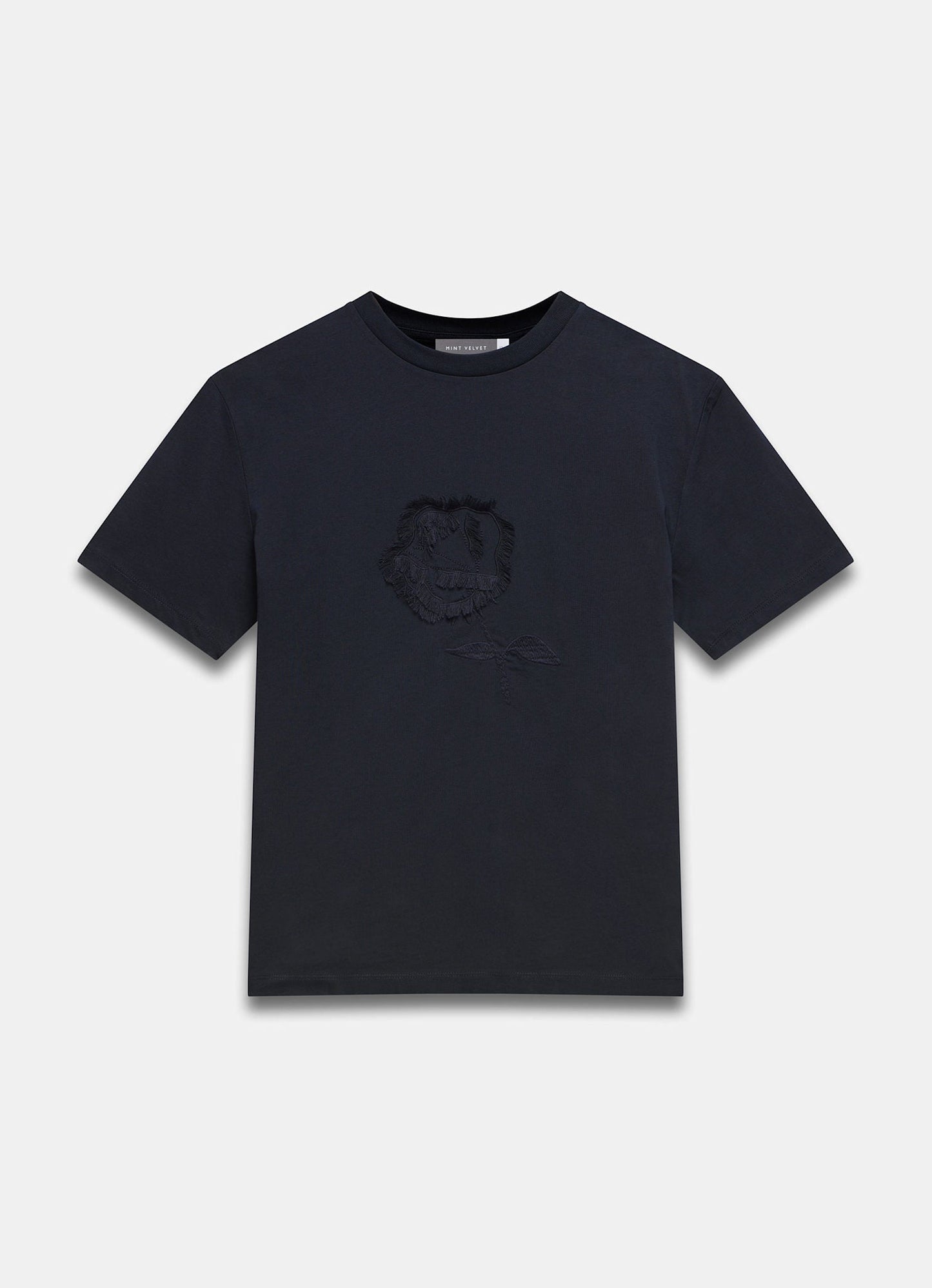 Navy Rose Motif T-Shirt