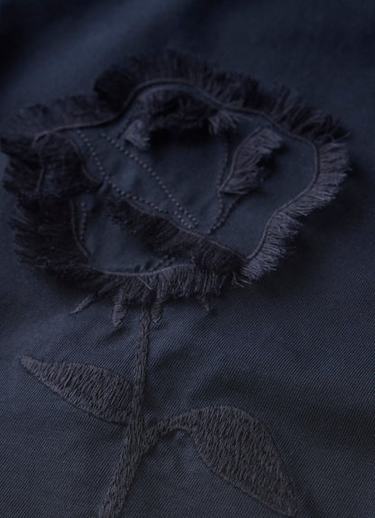 Navy Rose Motif T-Shirt