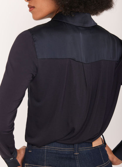 Navy Satin Utility Shirt