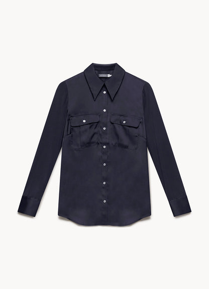Navy Satin Utility Shirt