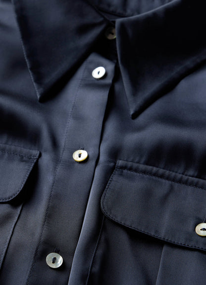 Navy Satin Utility Shirt