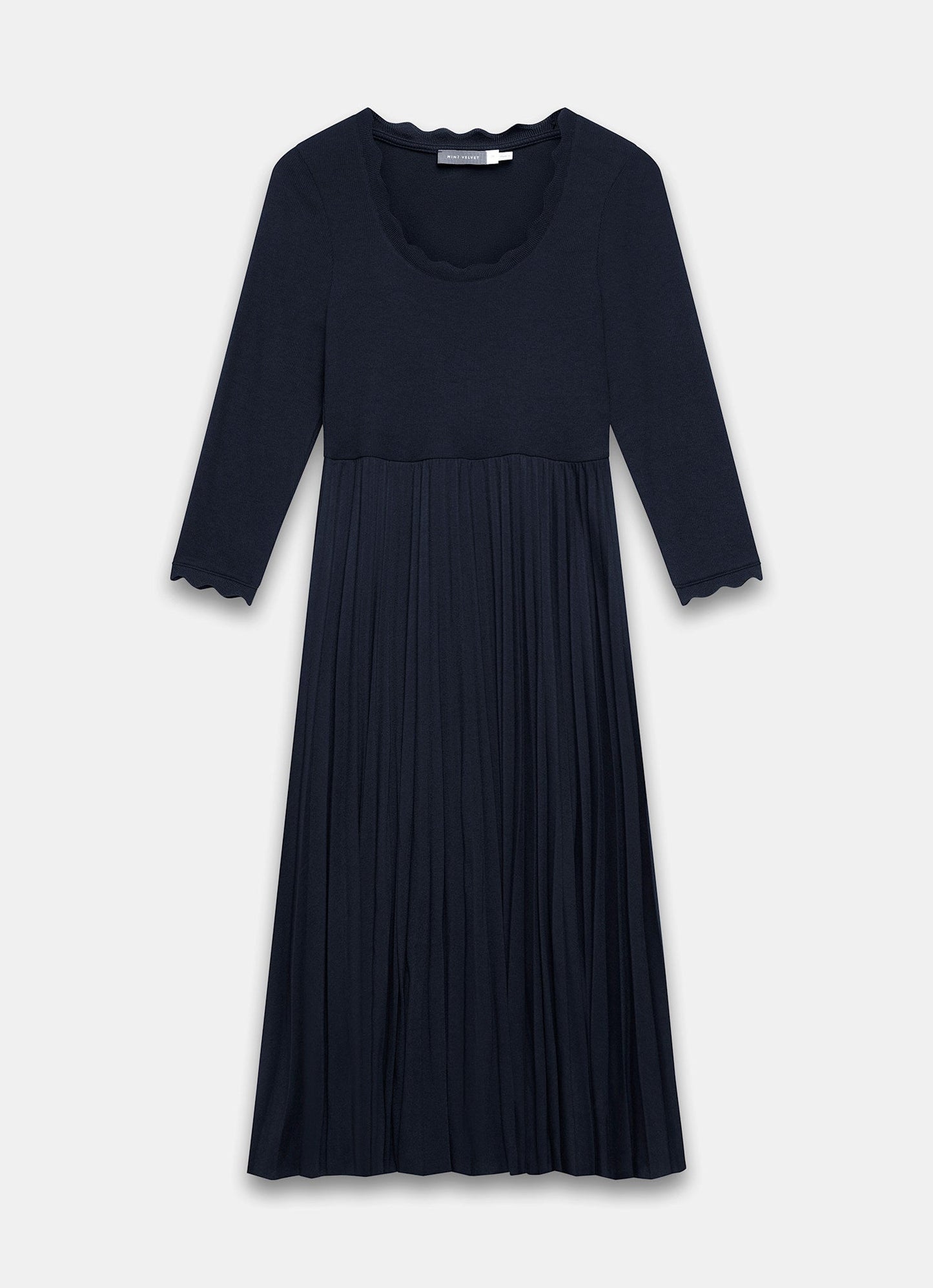 Navy Scallop Jersey Mix Midi Dress