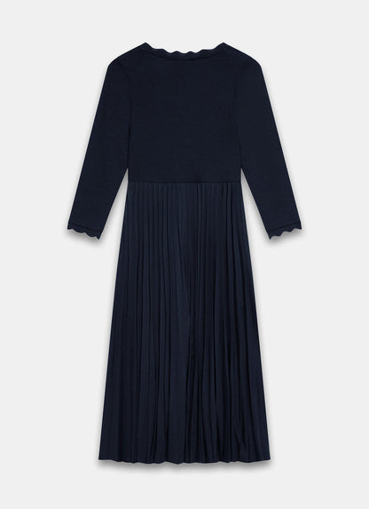 Navy Scallop Jersey Mix Midi Dress