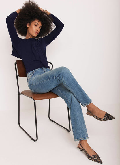 Navy Cotton Blend Scarf Detail Jumper