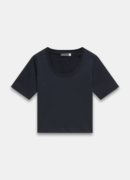 Navy Cotton Scoop Neck T-Shirt