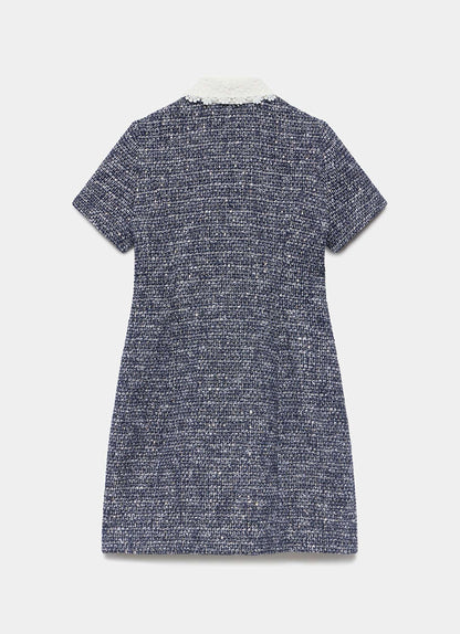 Navy Statement Collar Boucle Mini Dress