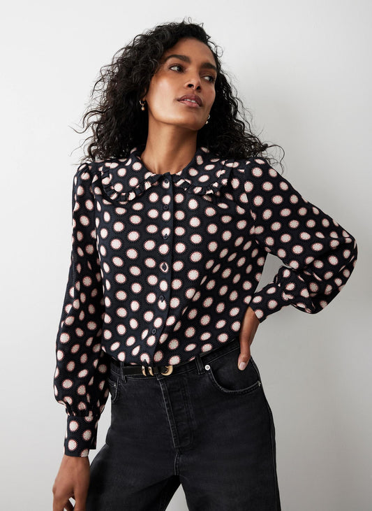 Navy Geometric Print Blouse