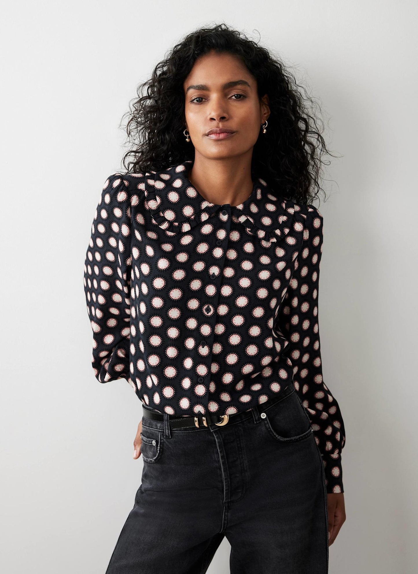 Navy Geometric Print Blouse