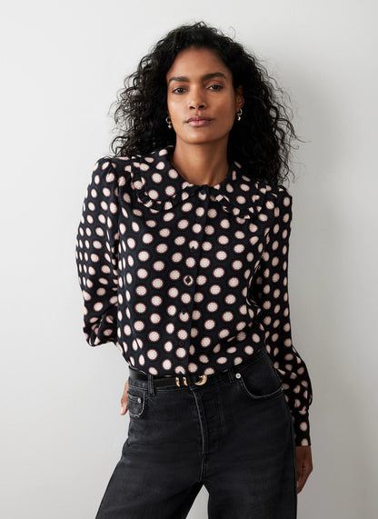 Navy Geometric Print Blouse