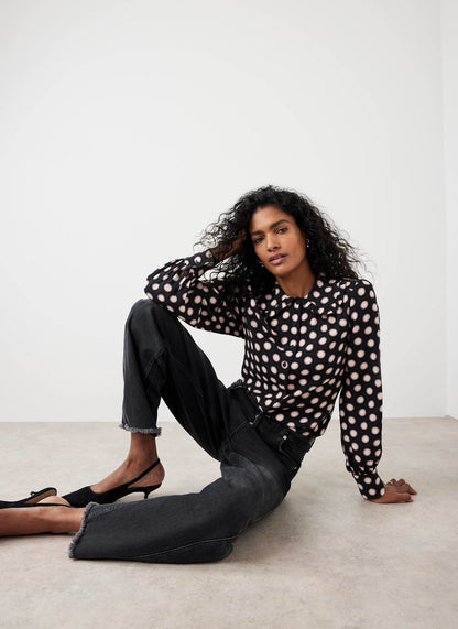 Navy Geometric Print Blouse
