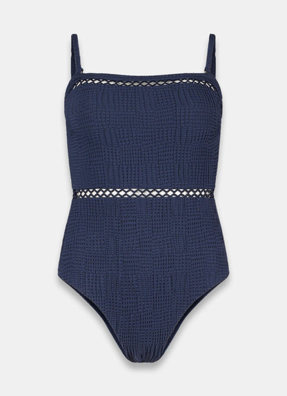 Navy Textured Cutout Swimsuit
