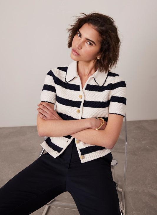 Navy Striped Knit Top