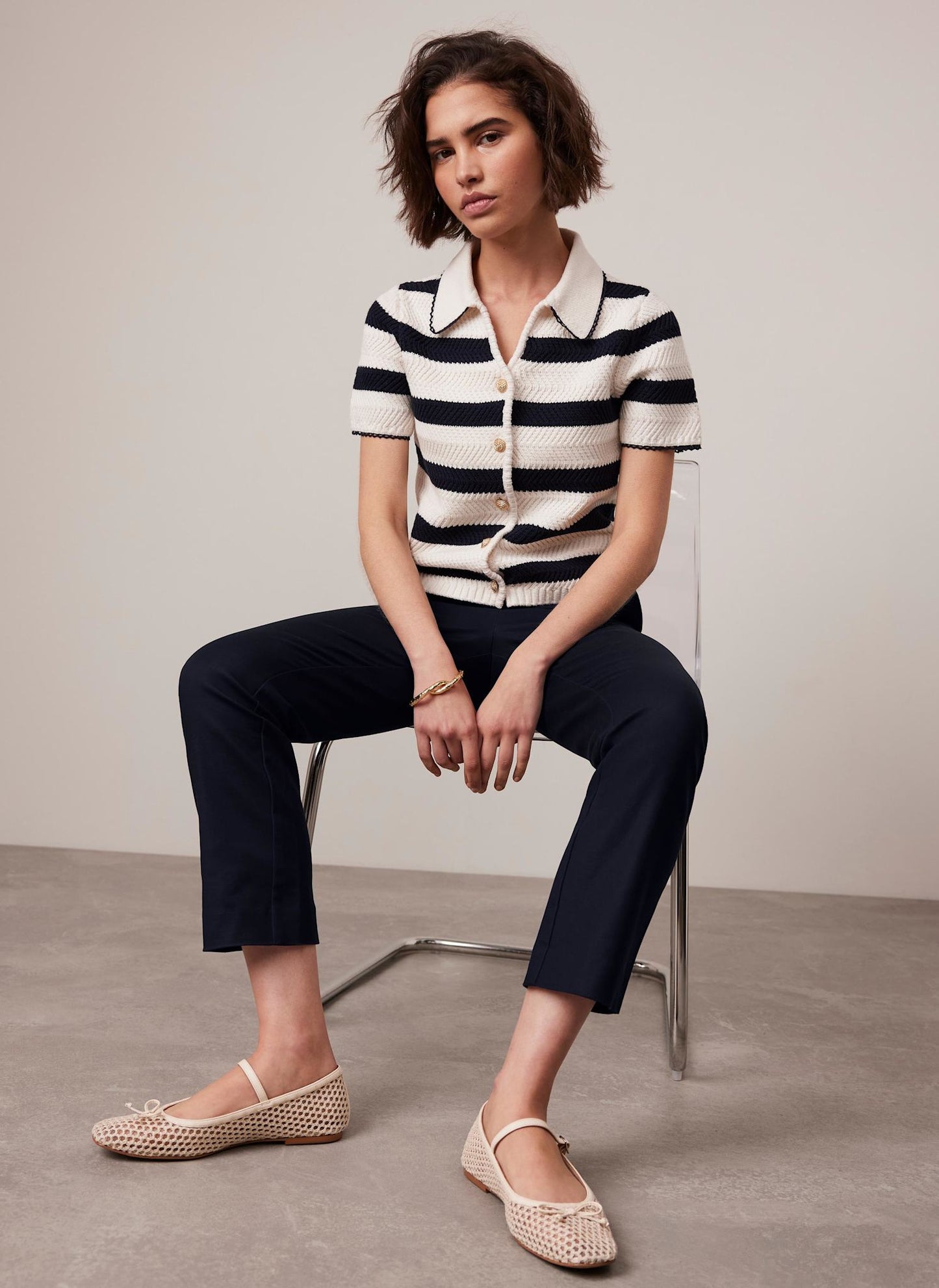 Navy Striped Knit Top