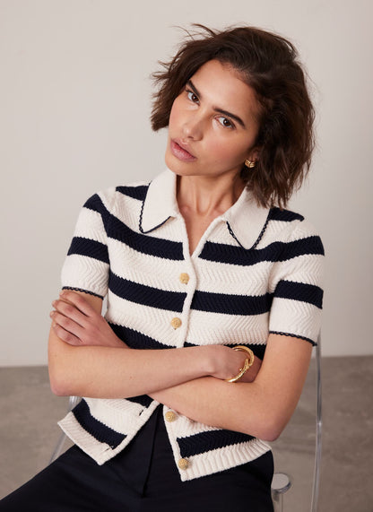 Navy Striped Knit Top