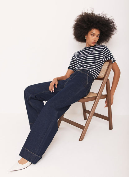 Navy Stripe Scallop Trim T-Shirt