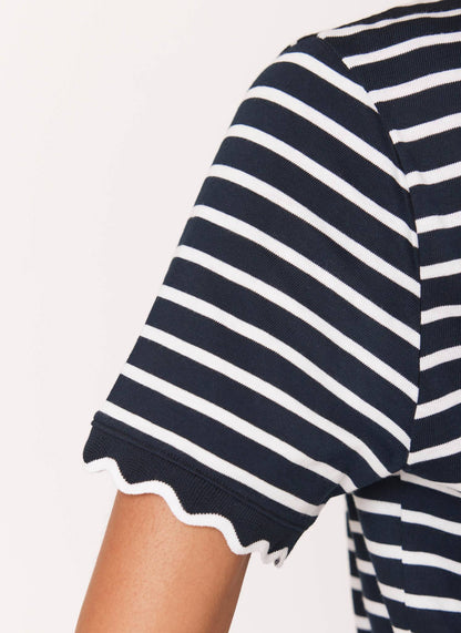 Navy Stripe Scallop Trim T-Shirt