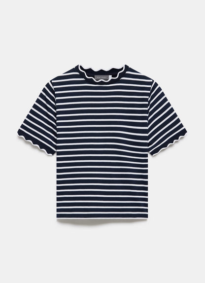 Navy Stripe Scallop Trim T-Shirt