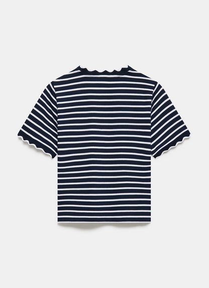Navy Stripe Scallop Trim T-Shirt