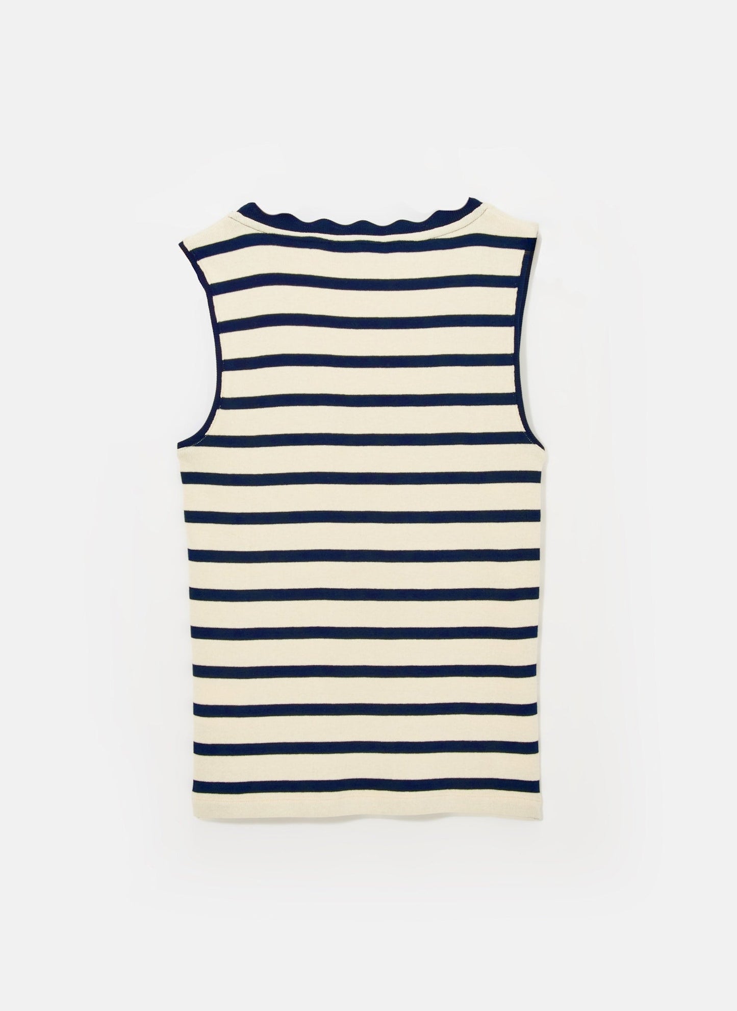Navy Striped Scallop Trim Vest Top