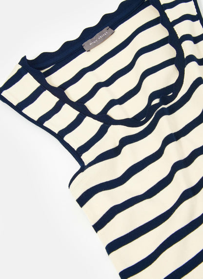 Navy Striped Scallop Trim Vest Top